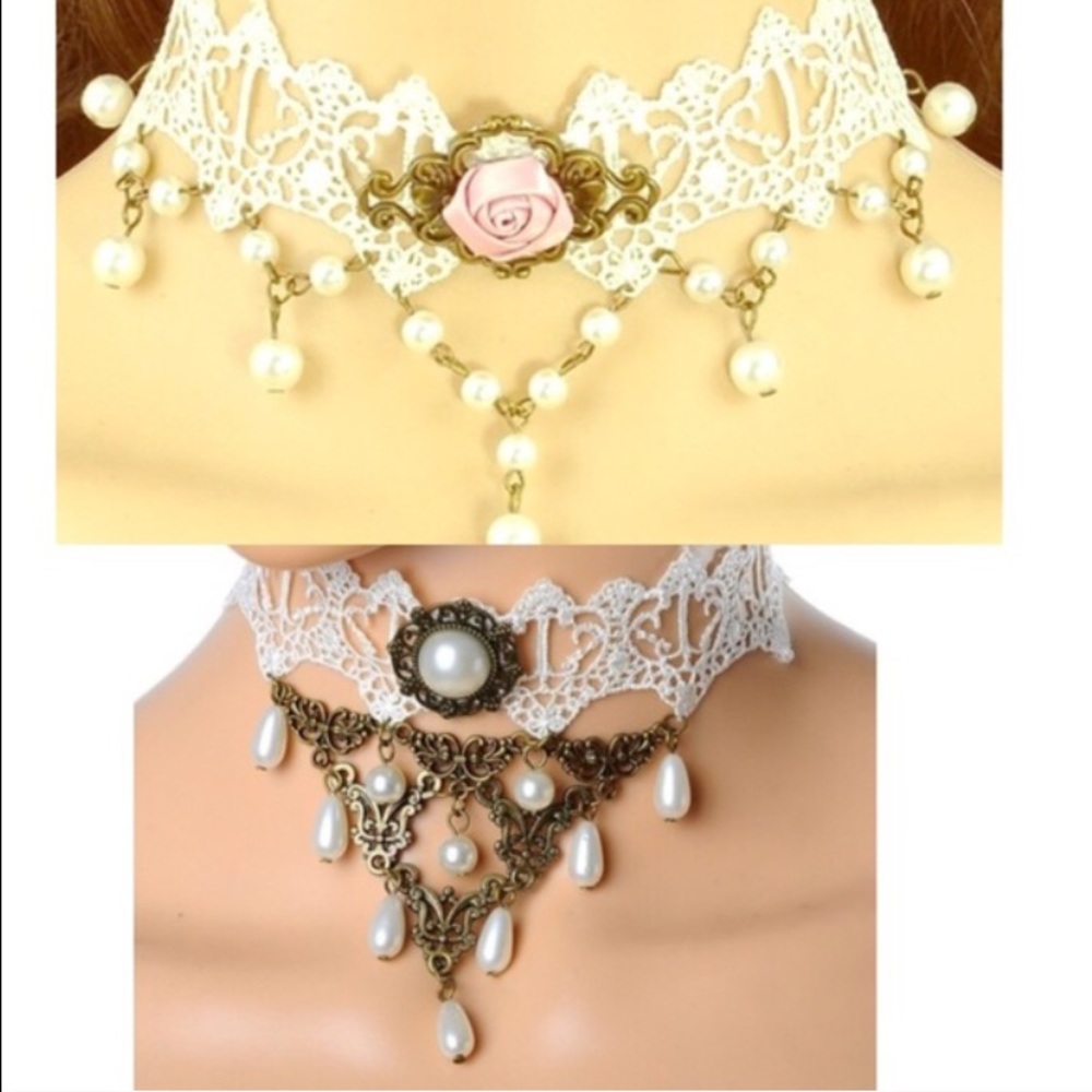 2 white lace chokers